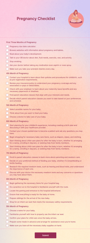 Pregnancy Checklist Form Template