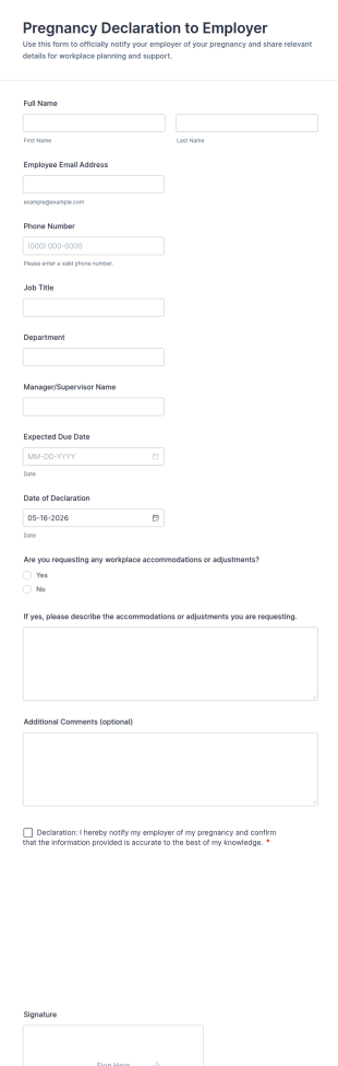 Pregnancy Declaration To Employer Form Template