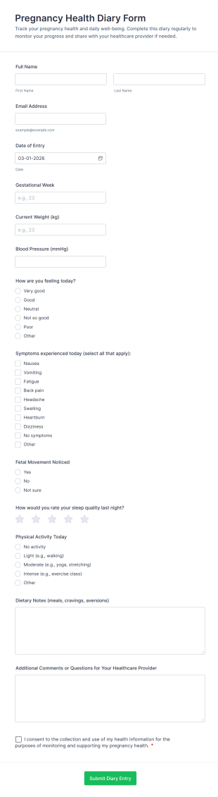 Pregnancy Health Diary Form Template