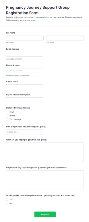 Pregnancy Journey Support Group Registration Form Template