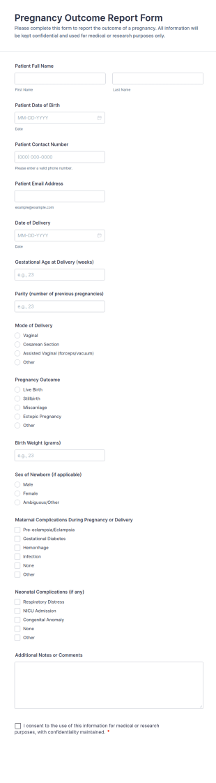 Pregnancy Outcome Report Form Template