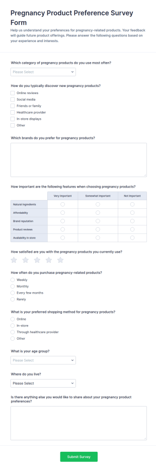 Pregnancy Product Preference Survey Form Template