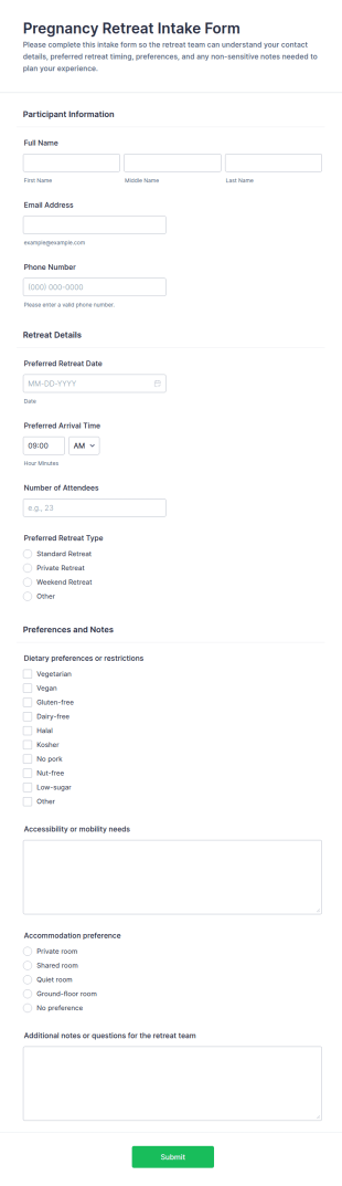 Pregnancy Retreat Intake Form Template