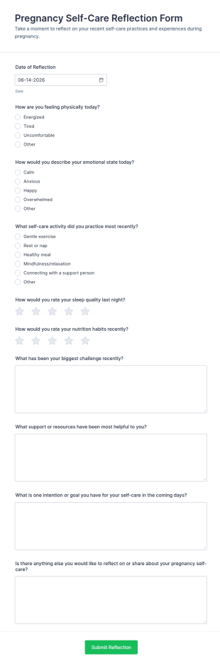 Pregnancy Self Care Reflection Form Template