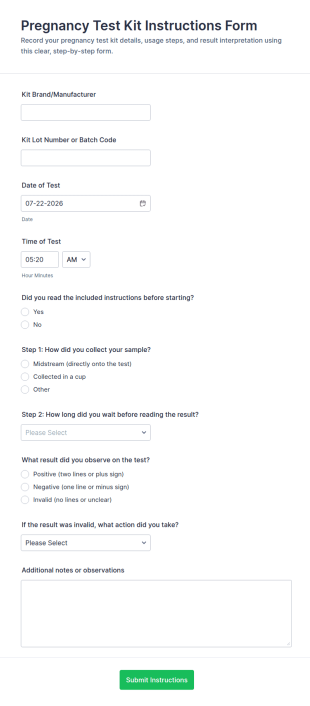 Pregnancy Test Kit Instructions Form Template