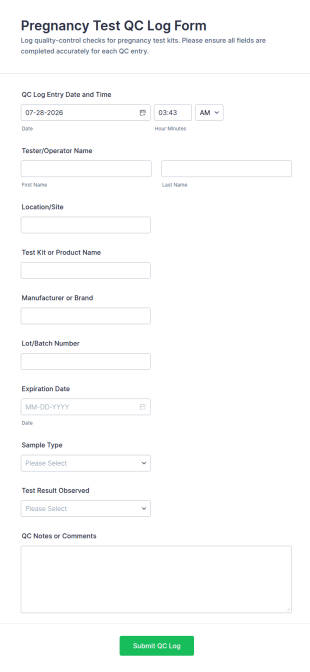 Pregnancy Test QC Log Form Template