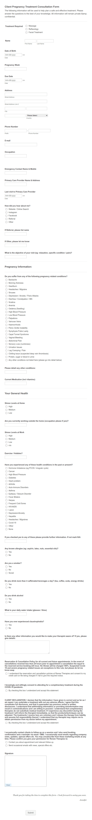 Pregnancy Therapies Consultation Form Template