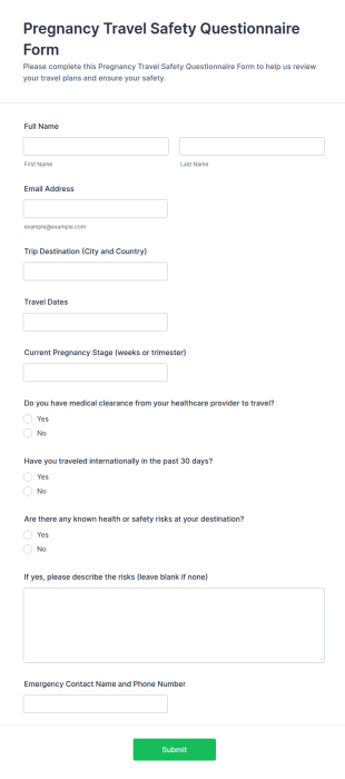Pregnancy Travel Safety Questionnaire Form Template