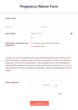 Pregnancy Waiver Form Template