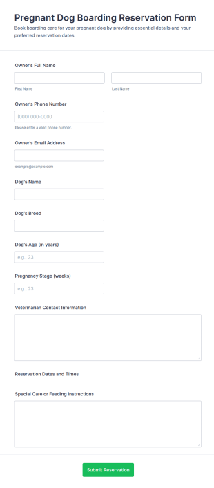 Pregnant Dog Boarding Reservation Form Template