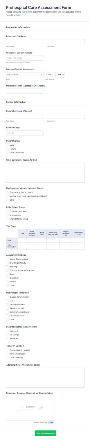 Prehospital Care Assessment Form Template
