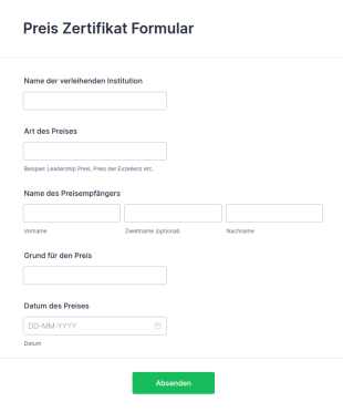 Preis Zertifikat Formular