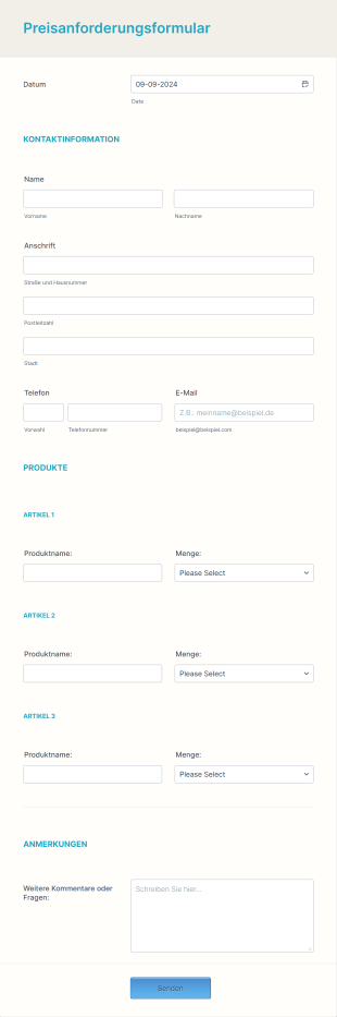Preisanforderungsformular Form Template