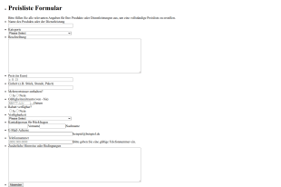 Preisliste Formular