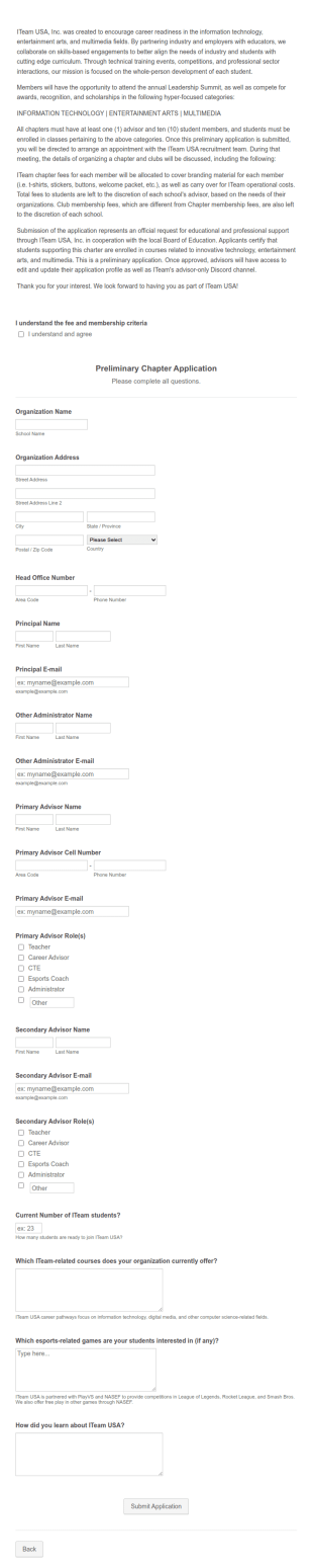 Preliminary Chapter Application Form Template
