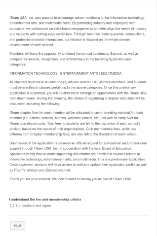 Preliminary Chapter Application Form Template