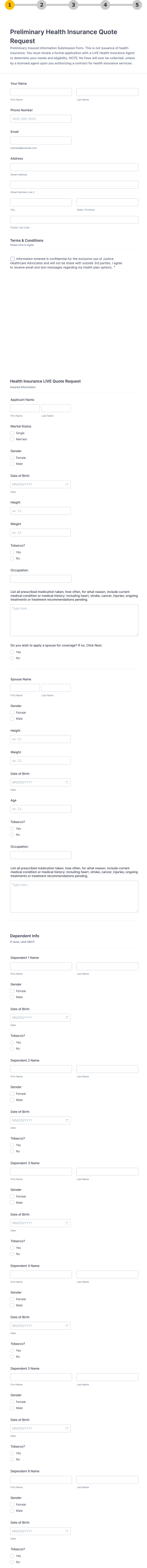 Preliminary Health Insurance Intake Form Template