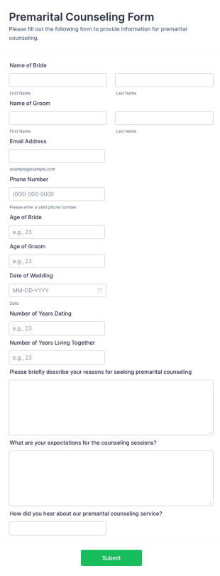 Premarital Counseling Form Template