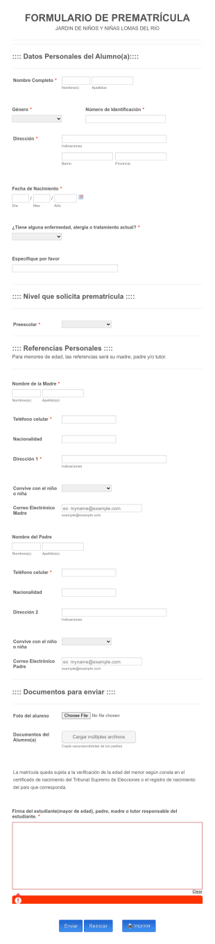 Prematrícula Jardín De Niños Y Niñas Lomas Del Río