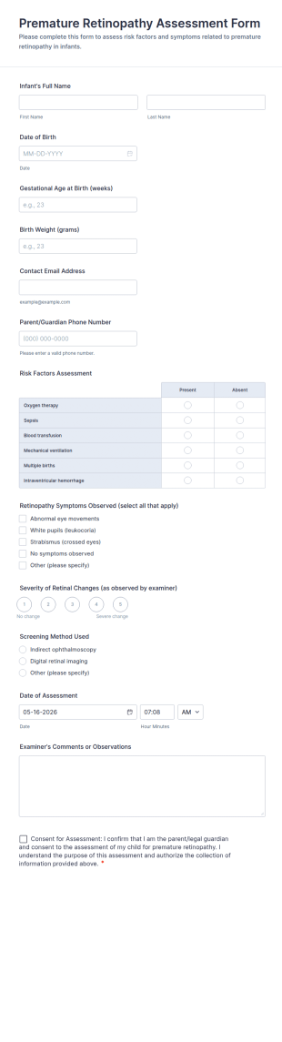 Premature Retinopathy Assessment Form Template