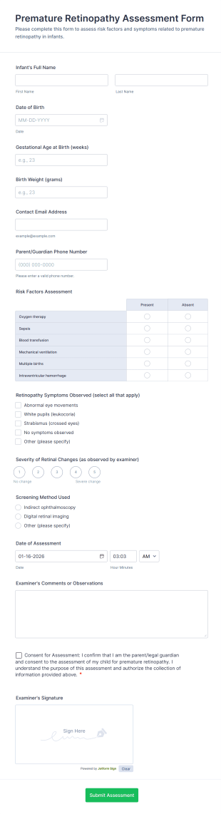 Premature Retinopathy Assessment Form Template