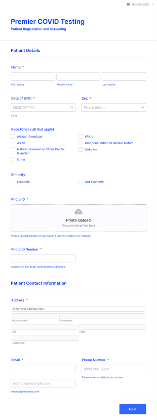 Premier COVID Testing Form Template