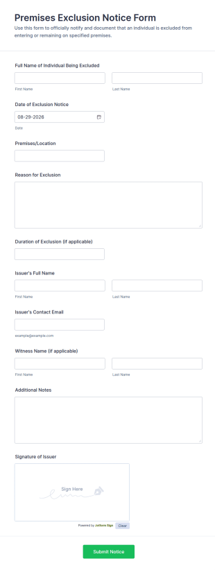 Premises Exclusion Notice Form Template