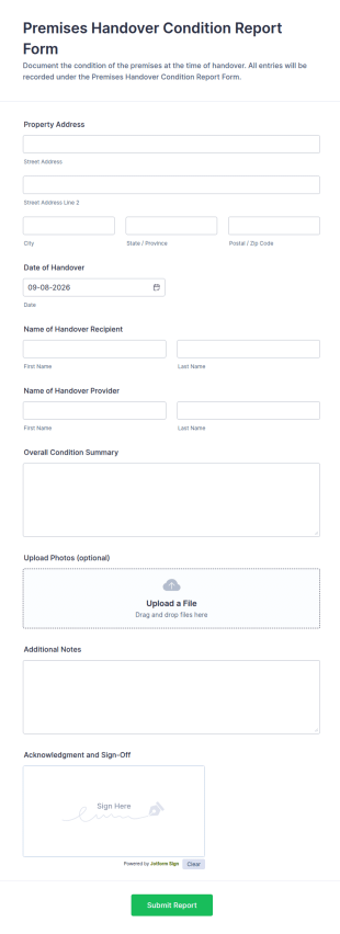 Premises Handover Condition Report Form Template