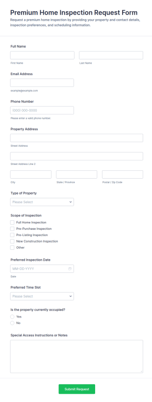 Premium Home Inspection Request Form Template