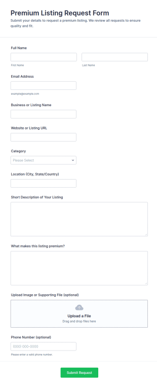 Premium Listing Request Form Template