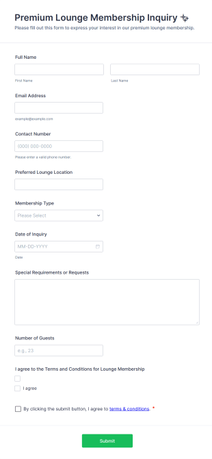Premium Lounge Membership Inquiry ✨ Form Template