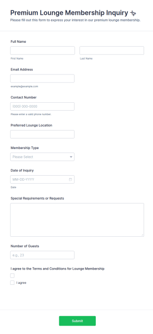 Premium Lounge Membership Inquiry ✨ Form Template