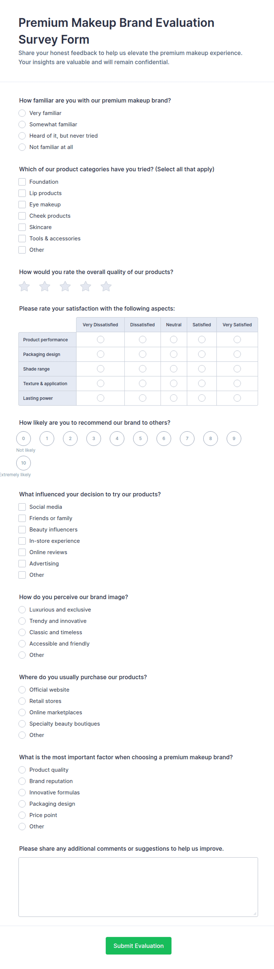 Premium Makeup Brand Evaluation Survey Form Template | Jotform
