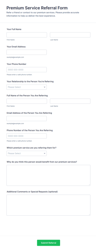 Premium Service Referral Form Template