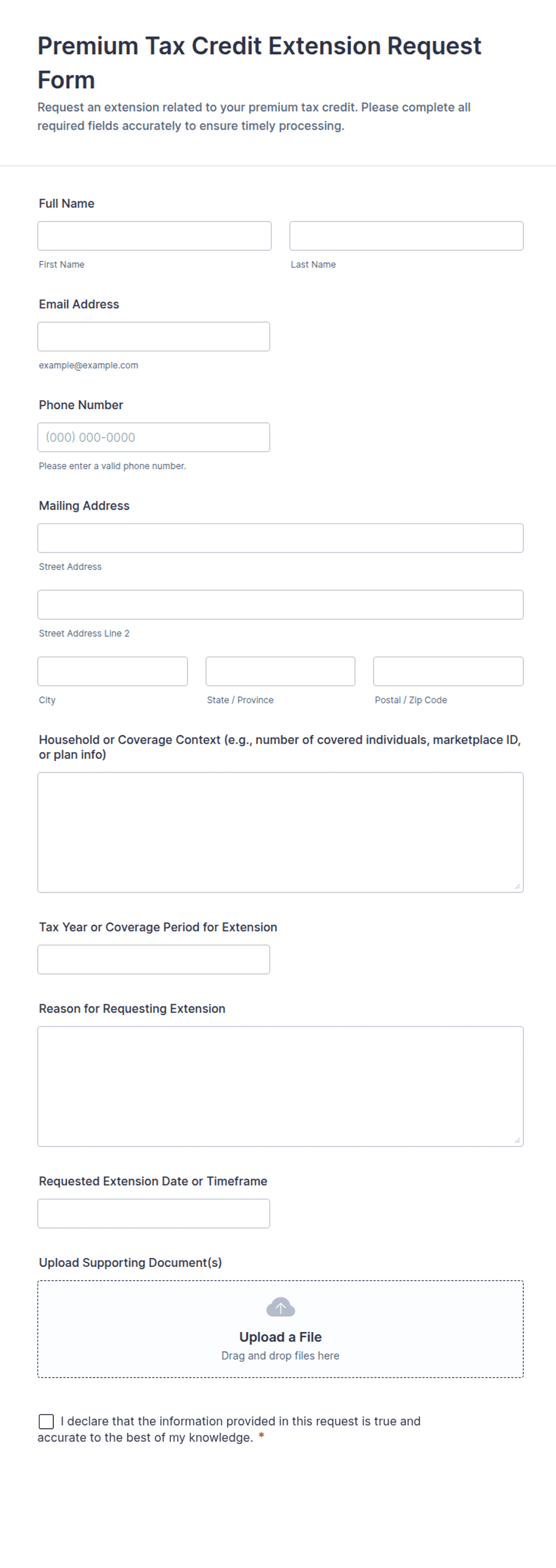 Premium Tax Credit Extension Request Form Template | Jotform