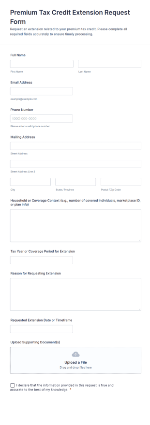 Premium Tax Credit Extension Request Form Template