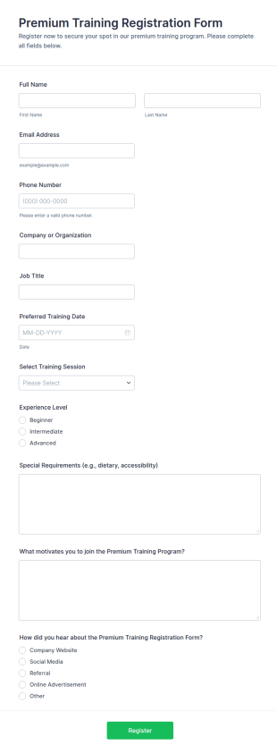 Premium Training Registration Form Template