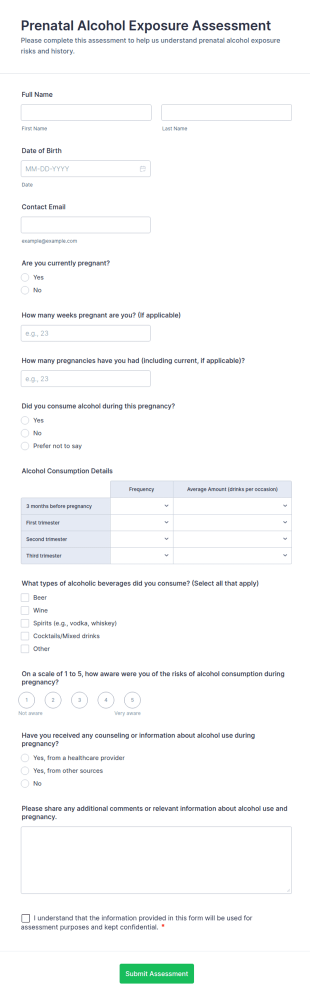 Prenatal Alcohol Exposure Assessment Form Template
