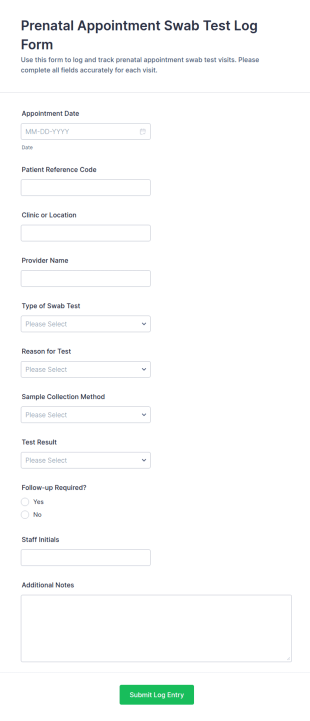 Prenatal Appointment Swab Test Log Form Template