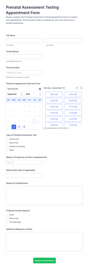 Prenatal Assessment Testing Appointment Form Template