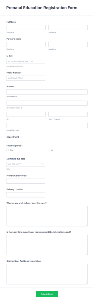 Prenatal Education Registration Form Template