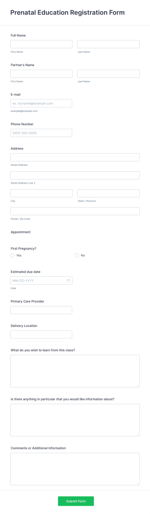 Prenatal Education Registration Form Template