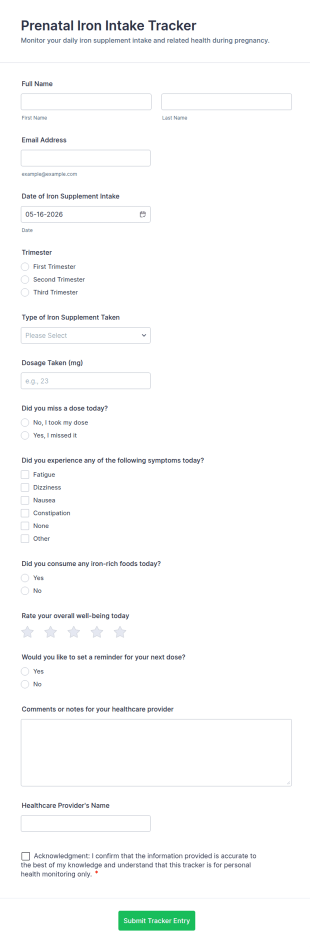 Prenatal Iron Intake Tracker Form Template