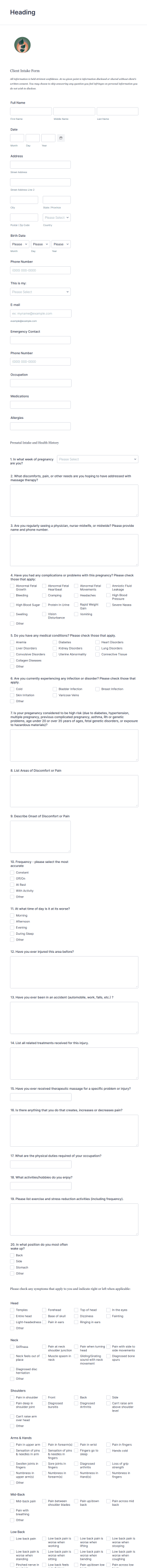 Prenatal Massage Client Intake Form Template