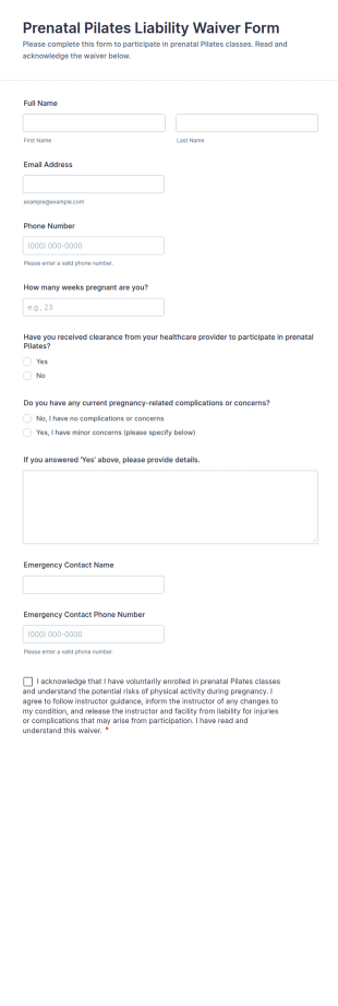 Prenatal Pilates Liability Waiver Form Template