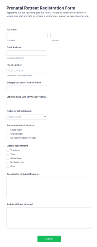 Prenatal Retreat Registration Form Template