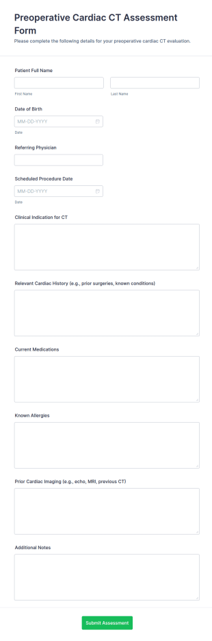 Preoperative Cardiac CT Assessment Form Template