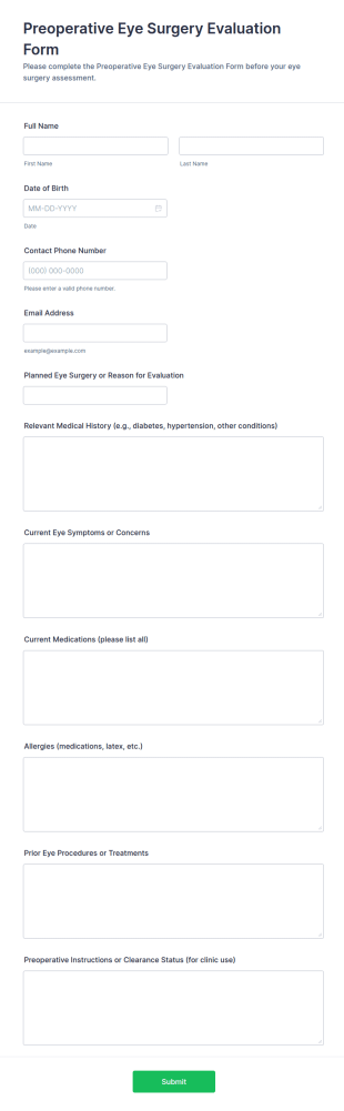 Preoperative Eye Surgery Evaluation Form Template