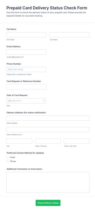 Prepaid Card Delivery Status Check Form Template