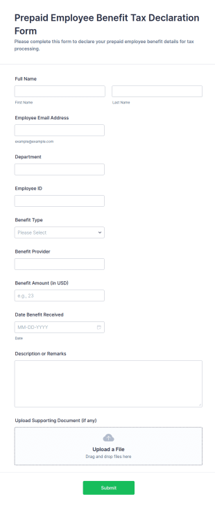 Prepaid Employee Benefit Tax Declaration Form Template